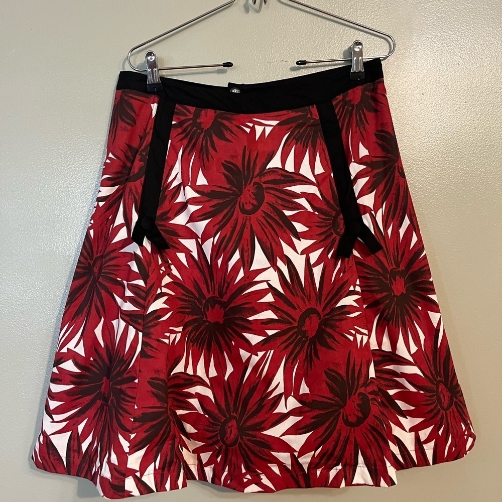 Persaman Womens Red Floral Boho Cotton Blend A Line Skirt Size 10P NWT